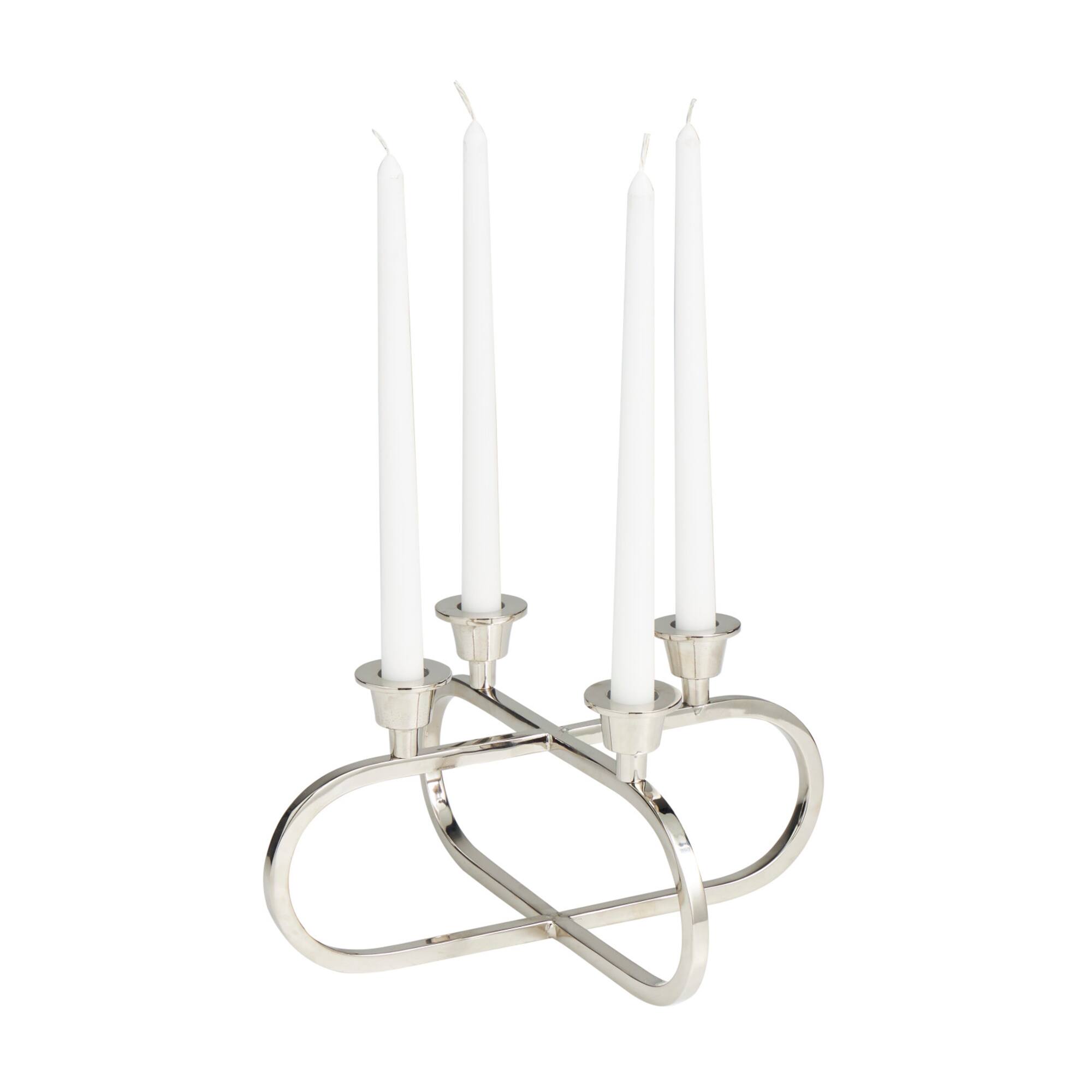 8" Silver Stainless Steel Overlapping Oval Geometric Candelabra